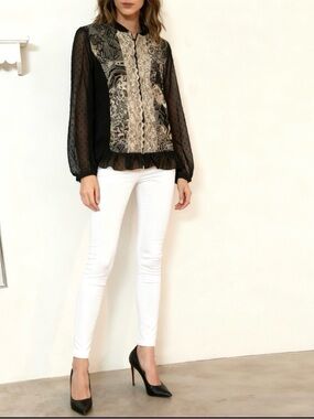 Sere Nade polka dot lace full zip Blouse‎